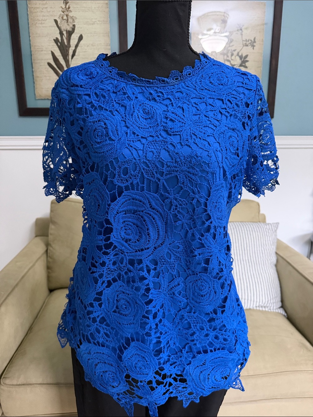 Women's Royal Blue Crochet Lace Blouse